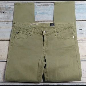 AG olive green skinny jeans with stretch